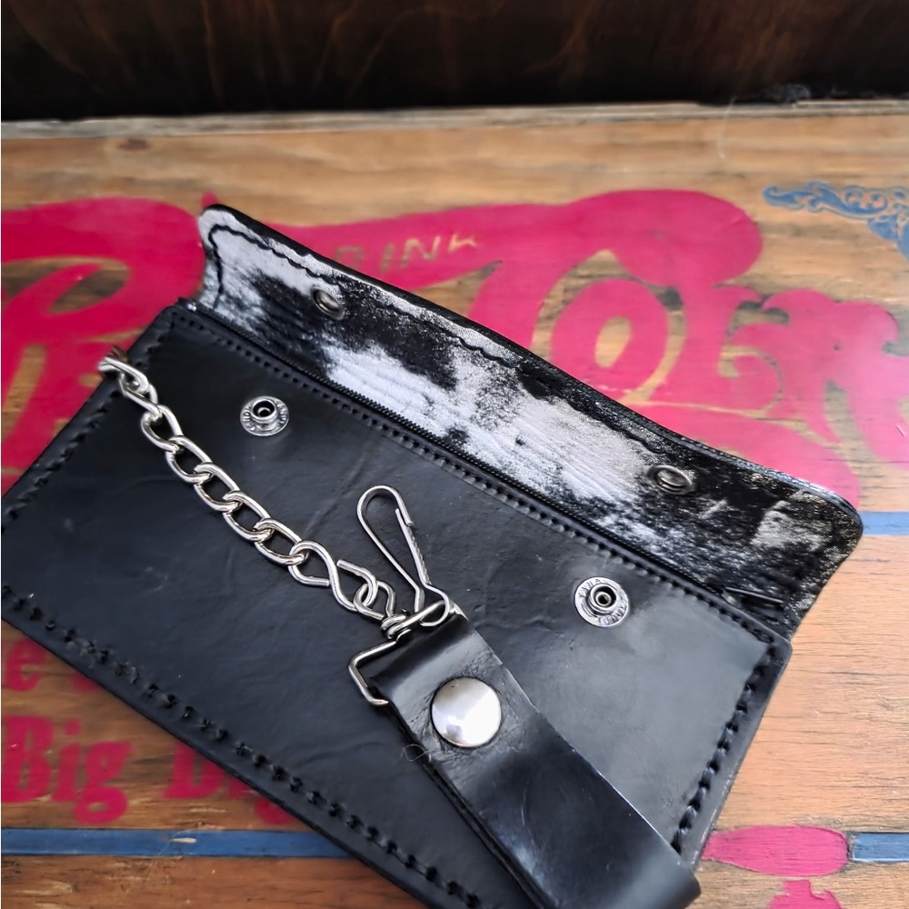 Black Leather Wallet with Chain